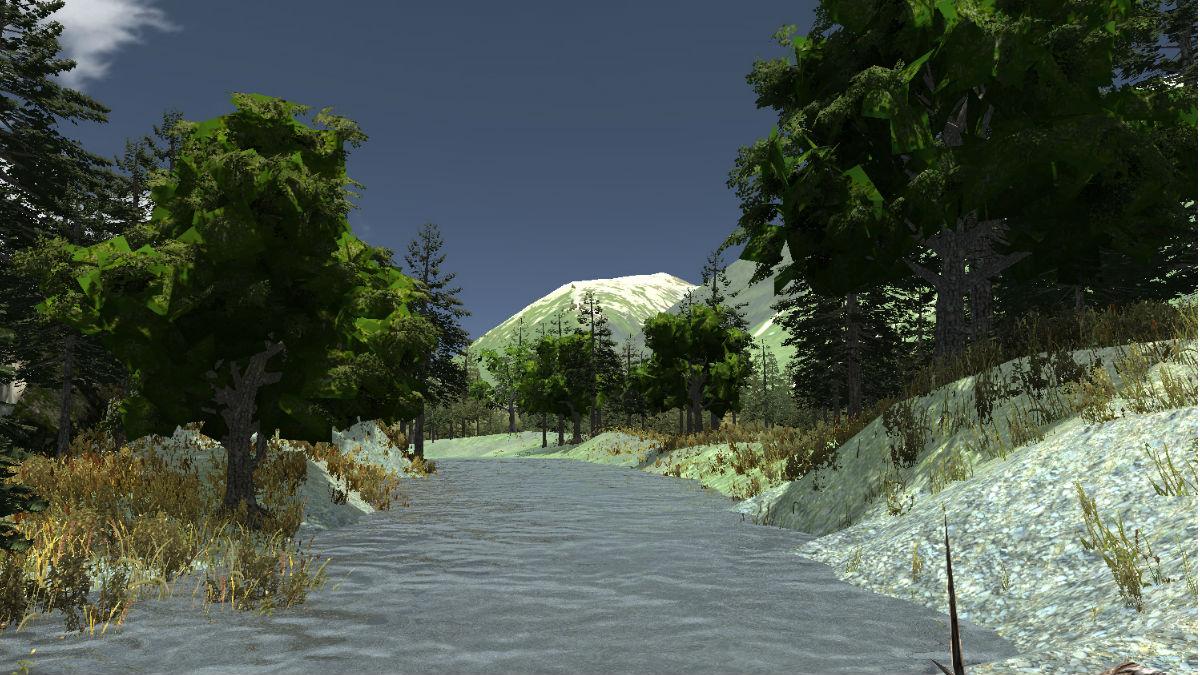 A screenshot from a virtual world of a flowing stream.